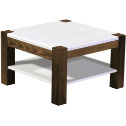 Couchtisch 73x73 Rio Kanto Eiche Platte weiss massiver Pinien Holztisch mit Ablage