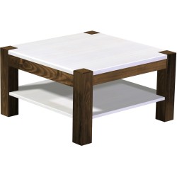 Couchtisch 80x80 Rio Kanto Eiche Platte weiss massiver Pinien Holztisch mit Ablage