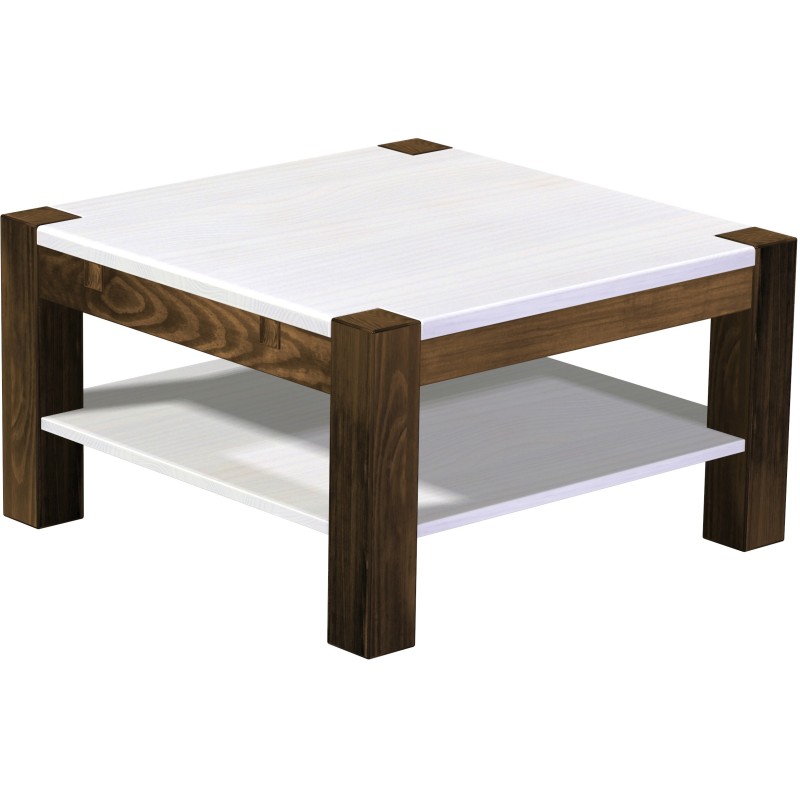 Couchtisch 80x80 Rio Kanto Eiche Platte weiss massiver Pinien Holztisch mit Ablage