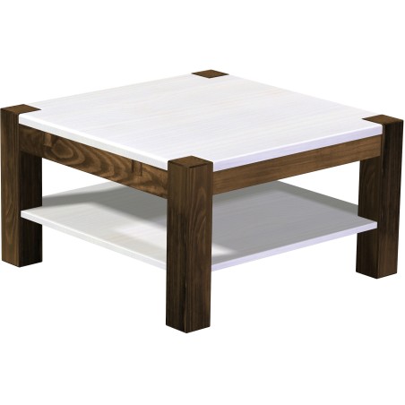 Couchtisch 80x80 Rio Kanto Eiche Platte weiss massiver Pinien Holztisch mit Ablage