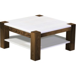 Couchtisch 90x90 Rio Kanto Eiche Platte weiss massiver Pinien Holztisch mit Ablage