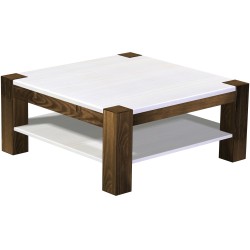 Couchtisch 100x100 Rio Kanto Eiche Platte weiss massiver Pinien Holztisch mit Ablage