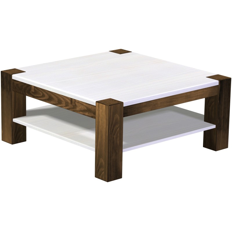 Couchtisch 100x100 Rio Kanto Eiche Platte weiss massiver Pinien Holztisch mit Ablage