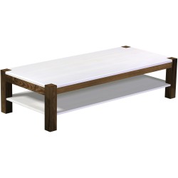 Couchtisch 180x80 Rio Kanto Eiche Platte weiss massiver Pinien Holztisch mit Ablage