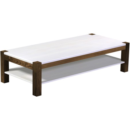 Couchtisch 180x80 Rio Kanto Eiche Platte weiss massiver Pinien Holztisch mit Ablage