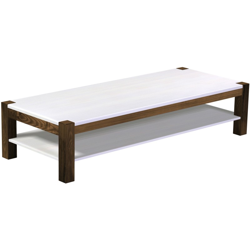 Couchtisch 200x80 Rio Kanto Eiche Platte weiss massiver Pinien Holztisch mit Ablage