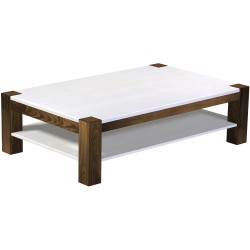 Couchtisch 160x100 Rio Kanto Eiche Platte weiss massiver Pinien Holztisch mit Ablage