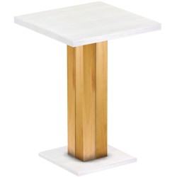 Bartisch 80x80 Rio UNO Farbton Honig Platte weiss massiver Pinien Hochtisch - Säulentisch