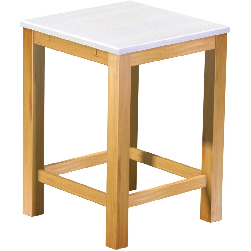 Bartisch 80x80 Rio Classico Honig Platte weiss massiver Pinien Hochtisch mit Fußleisten